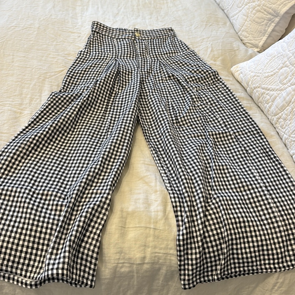 Free People Black and White Checkered Wide Leg Pants